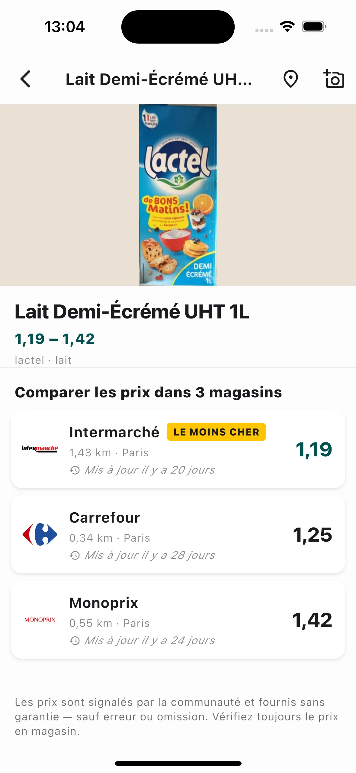 L'app Zeebro compare les prix d'un produit dans les magasins proches, du moins cher au plus cher