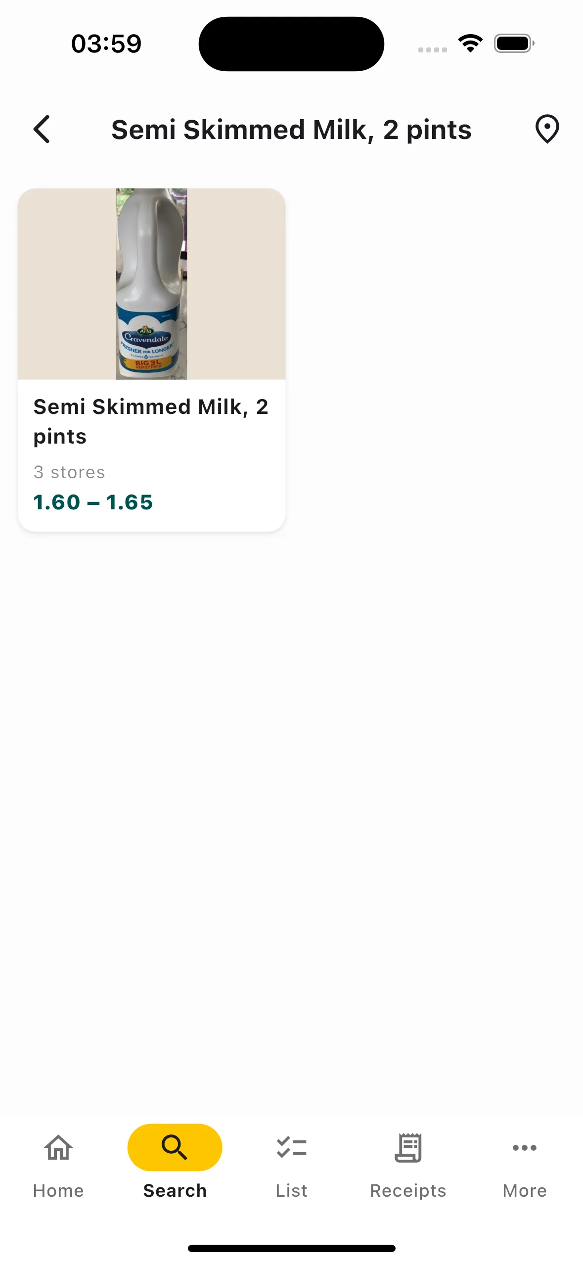 Search results showing prices at nearby stores